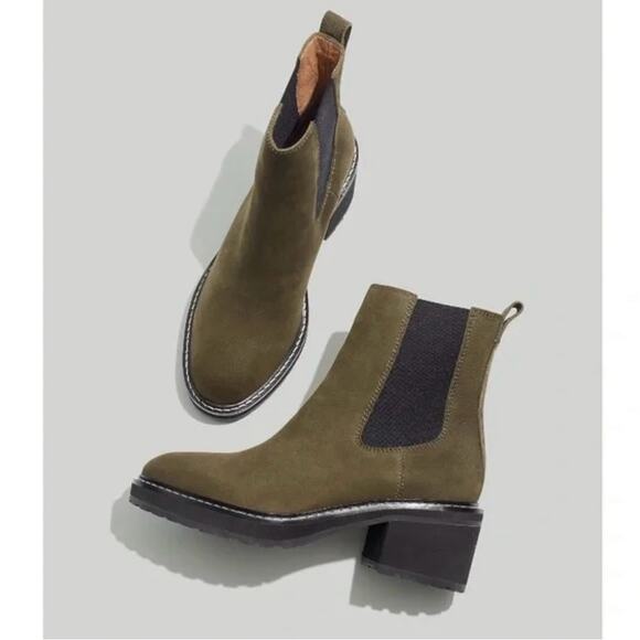 Madewell The Carina Platform Chelsea Leather Boot Cargo Green Women's 8.5 $228 - Picture 1 of 10